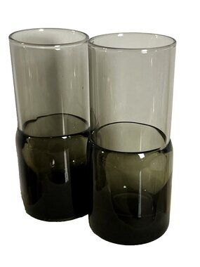 Pier 1 Imports Shot Glasses Double Dip Shooter Smoky Black Retried Retro Revival